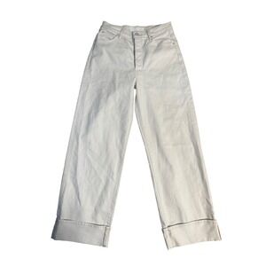 MOTHER The Spitfire Ankle Cuff Jeans Cream Light Wash High Rise Wide Leg Size 25